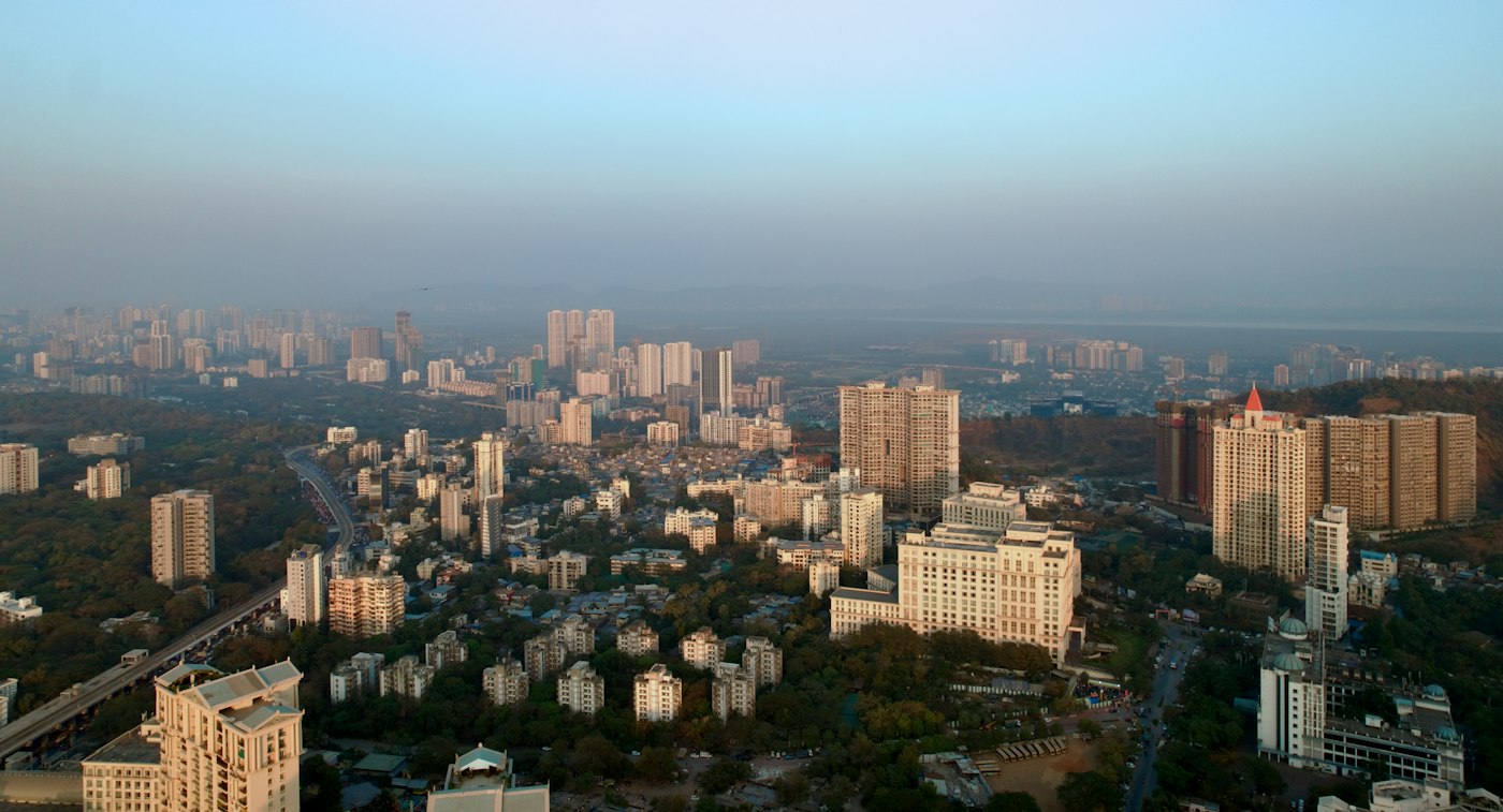 Aerial view of a growing city skyline